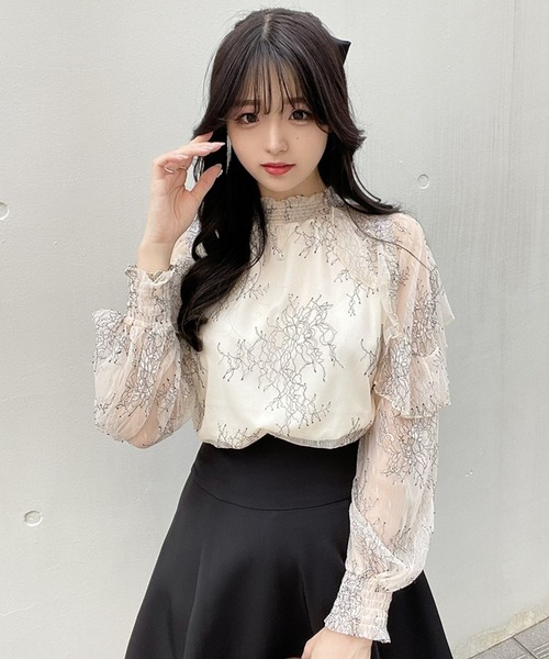 titty＆Co. PETIT by poyo（ティティーアンドコープティバイポヨ）の「【titty&Co.PETIT by POYO】シアー刺繍レースブラウス（シャツ/ブラウス・レディース・ブラック/ホワイト・FREE）」の4枚目の写真