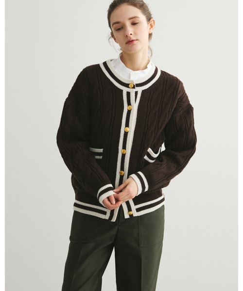 Traditional Weatherwear(トラディショナルウェザーウェア)の「CREW NECK CARDIGAN(ニット/セーター・レディース・ブラウン/ホワイト×パープル・XS)」の2枚目の写真