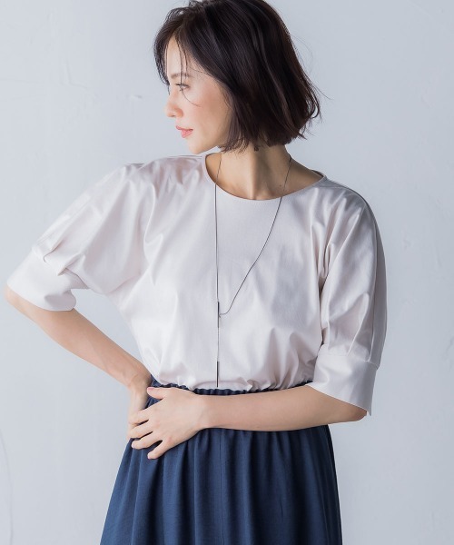 LAUTREAMONT（ロートレアモン）の「【WEB別注】タックスリーブコットンスムースカットソー（Tシャツ/カットソー・レディース・ベージュ/ネイビー/チャコールグレー/パープル・11号/9号）」の2枚目の写真