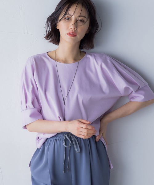 LAUTREAMONT（ロートレアモン）の「【WEB別注】タックスリーブコットンスムースカットソー（Tシャツ/カットソー・レディース・ベージュ/ネイビー/チャコールグレー/パープル・11号/9号）」の4枚目の写真