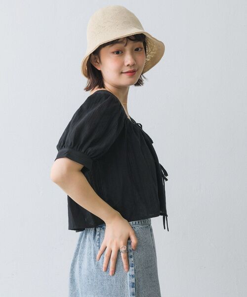 RETRO GIRL（レトロガール）の「2ｗayリボンBL（シャツ/ブラウス・レディース・ブラック/オフホワイト/グリーン・FREE）」の5枚目の写真