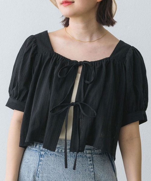 RETRO GIRL（レトロガール）の「2ｗayリボンBL（シャツ/ブラウス・レディース・ブラック/オフホワイト/グリーン・FREE）」の2枚目の写真