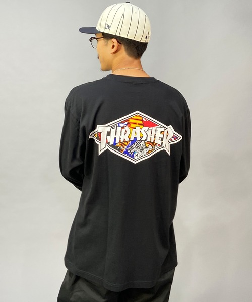 THRASHER(スラッシャー)の「【ムラサキスポーツ別注】THRASHER/スラッシャー オーバーサイズ バックプリントロンT TH8322SA DIAMND(Tシャツ/カットソー・メンズ・ホワイト/ブラック/グリーン・M/L/XL)」の3枚目の写真
