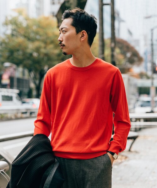 EDIFICE（エディフィス）の「16ゲージ クルーネック ニット（ニット/セーター・メンズ・ホワイト/チャコールグレー/ブラック/ベージュ/ネイビー/レッド/ブルー/グリーン・SMALL/MEDIUM/LARGE/X-LARGE）」の14枚目の写真