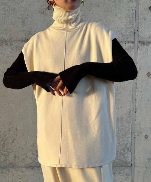 select MOCA by son（セレクトモカバイソン）の「リンキングタートルニットベスト（ベスト・レディース・ブラック/ホワイト・FREE）」の21枚目の写真