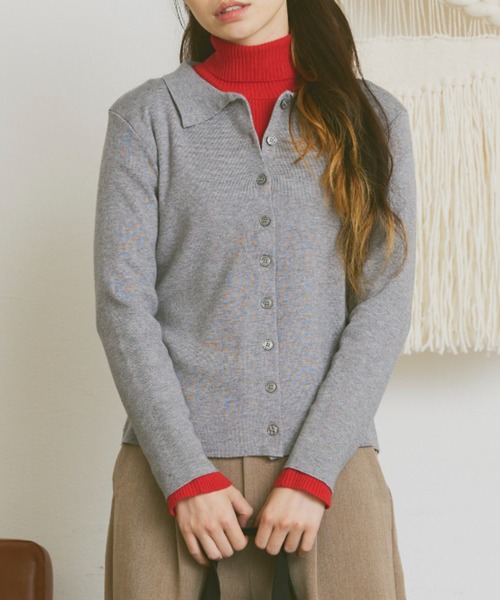 Libra Cue（リブラ キュー）の「襟付ニットカーディガン（カーディガン/ボレロ・レディース・ベージュ/アイボリー/ブラック/グレー・FREE）」の3枚目の写真