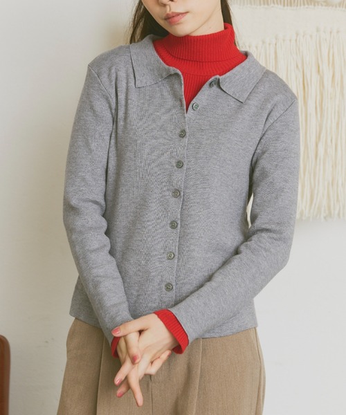 Libra Cue（リブラ キュー）の「襟付ニットカーディガン（カーディガン/ボレロ・レディース・ベージュ/アイボリー/ブラック/グレー・FREE）」の14枚目の写真