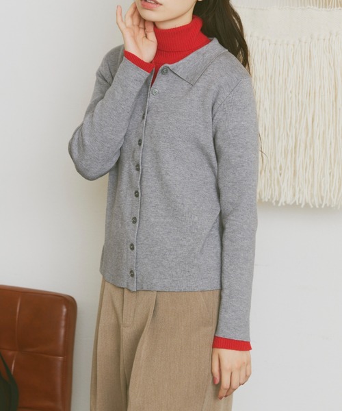 Libra Cue（リブラ キュー）の「襟付ニットカーディガン（カーディガン/ボレロ・レディース・ベージュ/アイボリー/ブラック/グレー・FREE）」の8枚目の写真