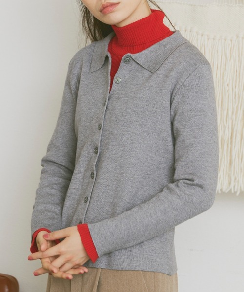 Libra Cue（リブラ キュー）の「襟付ニットカーディガン（カーディガン/ボレロ・レディース・ベージュ/アイボリー/ブラック/グレー・FREE）」の21枚目の写真