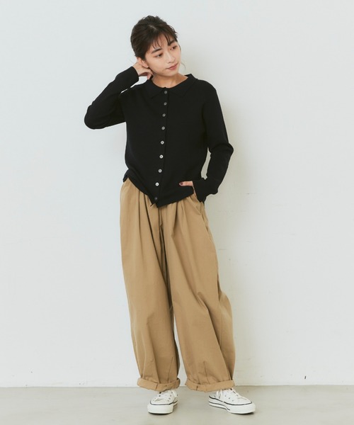 Libra Cue（リブラ キュー）の「襟付ニットカーディガン（カーディガン/ボレロ・レディース・ベージュ/アイボリー/ブラック/グレー・FREE）」の7枚目の写真