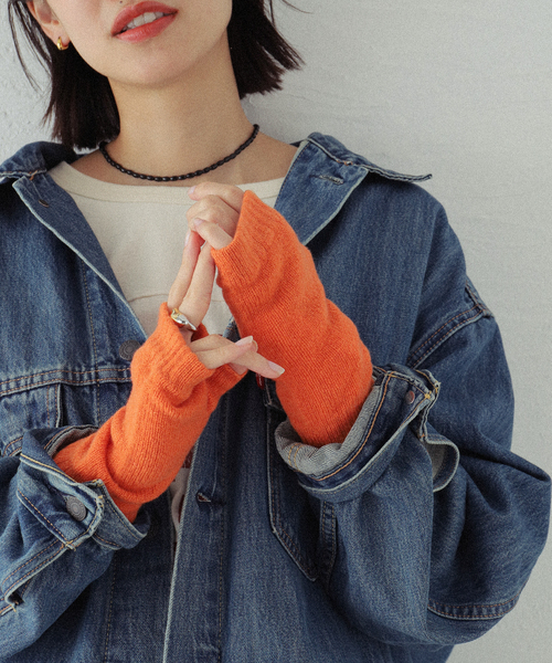 TWEED MILL(ツイードミル)の「【TWEEDMILL/ツイードミル】FINGERLESS MITTS:手袋(手袋・レディース・ブラック/ライトグレー/ベージュ/ブルー/オレンジ・FREE)」の5枚目の写真