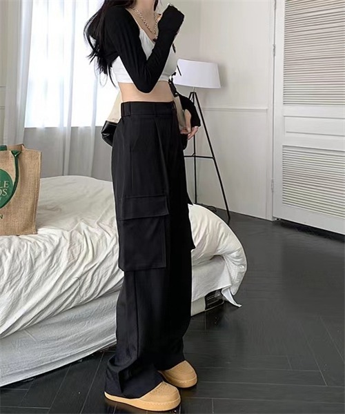 FREE STYLISTS(フリー スタイリスト)の「ワイド カーゴパンツ(カーゴパンツ・レディース・グレー/ブラック・L/M/S)」の15枚目の写真