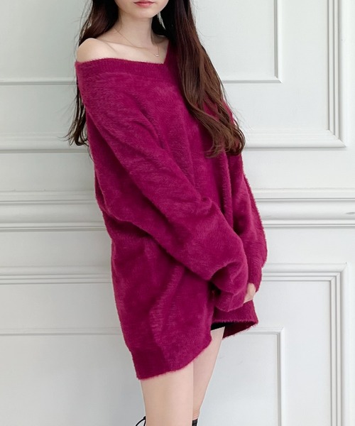 MIIA（ミーア）の「Vネックオーバーニット（ニット/セーター・レディース・ピンク/ベージュ/パープル/ブラック・FREE）」の20枚目の写真