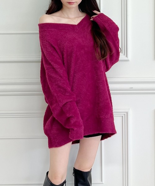 MIIA（ミーア）の「Vネックオーバーニット（ニット/セーター・レディース・ピンク/ベージュ/パープル/ブラック・FREE）」の18枚目の写真