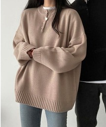 Dalfwin | 2022 AW 秋冬 韓国ファッション ニット レディース　ヘンリーネックルーズニット プルオーバー ボタン付き(ニット/セーター)