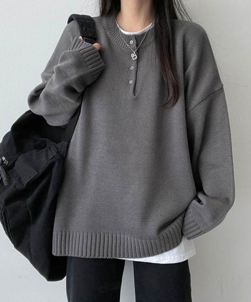 Dalfwin(ダールフィン)の「ヘンリーネックルーズニットプルオーバー(ニット/セーター・レディース・アイボリー/ブラック/ベージュ/グレー/ブルー・FREE)」の4枚目の写真