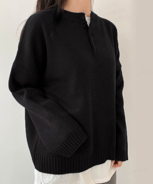 Dalfwin(ダールフィン)の「ヘンリーネックルーズニットプルオーバー(ニット/セーター・レディース・アイボリー/ブラック/ベージュ/グレー/ブルー・FREE)」の6枚目の写真