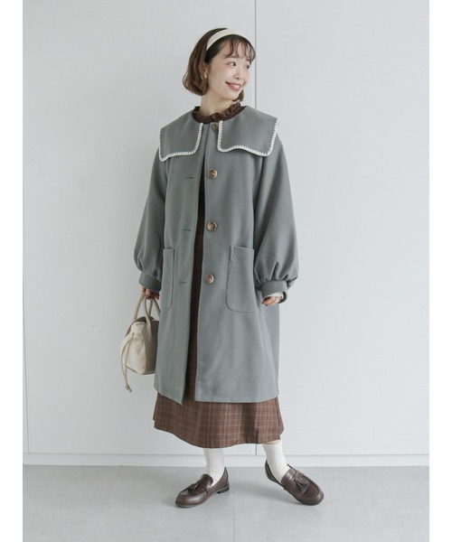 ehka sopo(エヘカソポ)の「ブランケット刺繍ビッグカラーコート(その他アウター・レディース・チャコール/ミント/ベージュ・フリ-)」の11枚目の写真