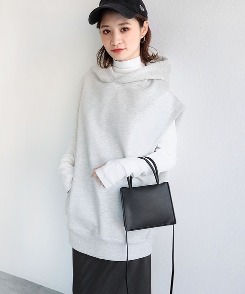 andme（アンドミー）の「裏起毛スウェットパーカーベスト（パーカー・レディース・ブルー/ブラック/ブラウン/オートミール・FREE）」の3枚目の写真