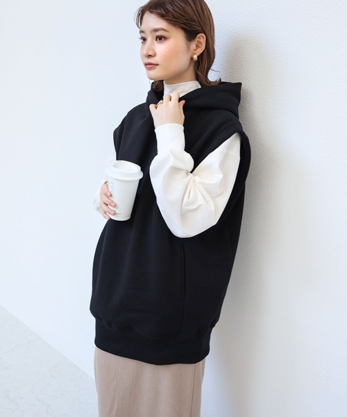 andme（アンドミー）の「裏起毛スウェットパーカーベスト（パーカー・レディース・ブルー/ブラック/ブラウン/オートミール・FREE）」の2枚目の写真