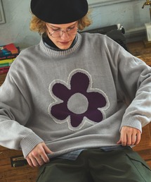 EMMA CLOTHES | フラワージャガードルーズクルーネックニット EMMA CLOTHES(ニット/セーター)