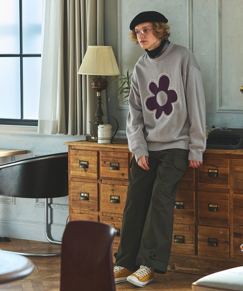 EMMA CLOTHES（エマクローズ）の「フラワージャガードルーズクルーネックニット EMMA CLOTHES（ニット/セーター・メンズ・ブルーグリーン/チャコール/ライトグレー・M/L）」の20枚目の写真