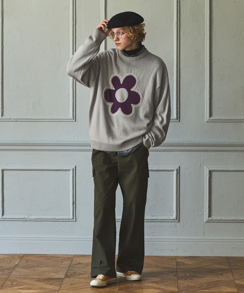 EMMA CLOTHES（エマクローズ）の「フラワージャガードルーズクルーネックニット EMMA CLOTHES（ニット/セーター・メンズ・ブルーグリーン/チャコール/ライトグレー・M/L）」の22枚目の写真