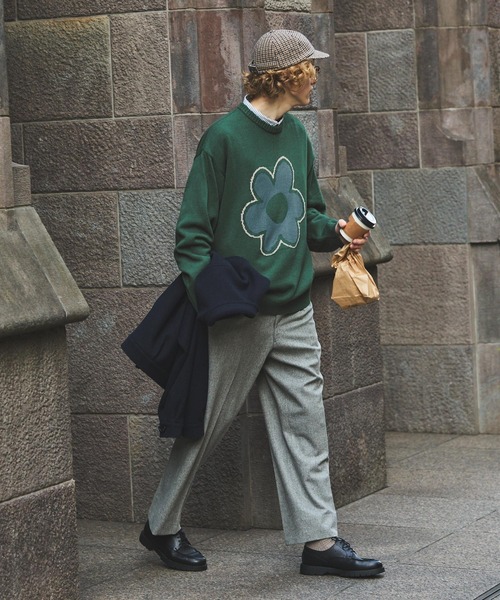 EMMA CLOTHES（エマクローズ）の「フラワージャガードルーズクルーネックニット EMMA CLOTHES（ニット/セーター・メンズ・ブルーグリーン/チャコール/ライトグレー・M/L）」の8枚目の写真