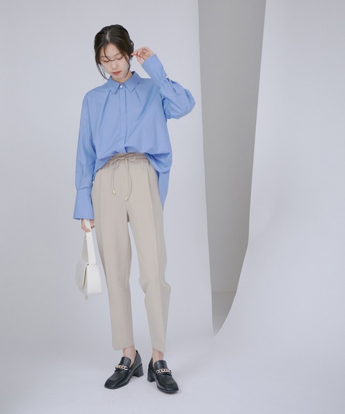 袖スリットパール釦付きロングカフスシャツ