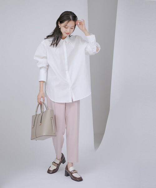 袖スリットパール釦付きロングカフスシャツ