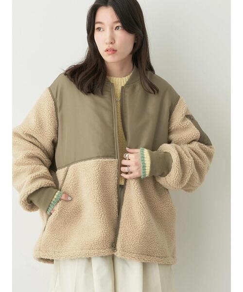 earth music&ecology（アースミュージックアンドエコロジー）の「ボアMIXブルゾン（ブルゾン・レディース・ベージュ/ブラック/グリーン・M/L）」の5枚目の写真