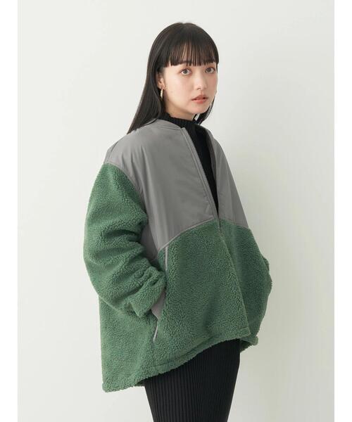 earth music&ecology（アースミュージックアンドエコロジー）の「ボアMIXブルゾン（ブルゾン・レディース・ベージュ/ブラック/グリーン・M/L）」の9枚目の写真