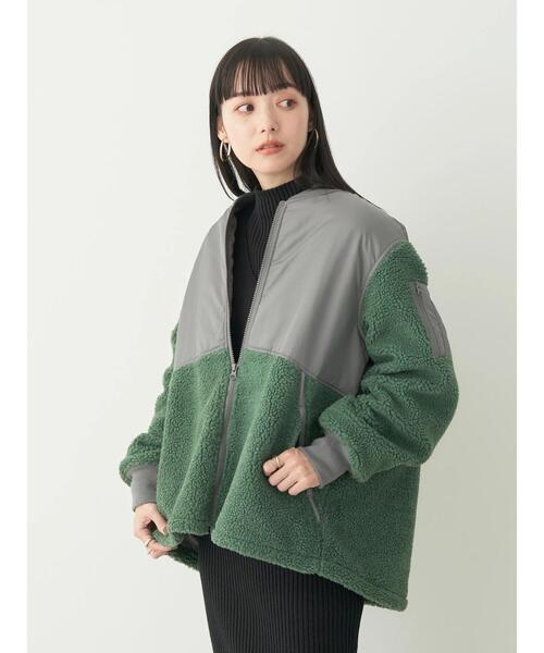 earth music&ecology（アースミュージックアンドエコロジー）の「ボアMIXブルゾン（ブルゾン・レディース・ベージュ/ブラック/グリーン・M/L）」の10枚目の写真