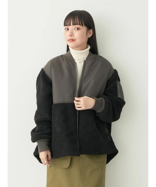 earth music&ecology（アースミュージックアンドエコロジー）の「ボアMIXブルゾン（ブルゾン・レディース・ベージュ/ブラック/グリーン・M/L）」の15枚目の写真