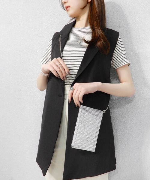 minia（ミニア）の「ラインストーンメッシュミニショルダー（ショルダーバッグ・レディース・ブラック/シルバー・FREE）」の2枚目の写真