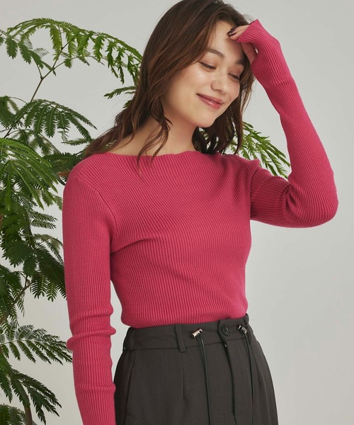 Edit Sheen(エディットシーン)の「指抜きボートネックニット(ニット/セーター・レディース・ブラック/ホワイト/イエロー/ホワイト×ブラック/ピンク系その他・M)」の5枚目の写真