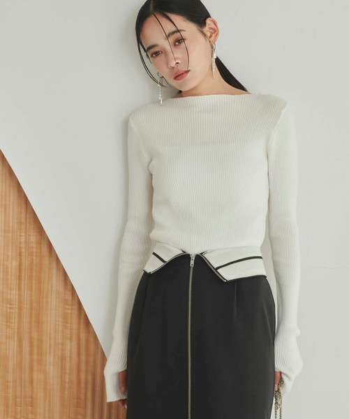 Edit Sheen(エディットシーン)の「指抜きボートネックニット(ニット/セーター・レディース・ブラック/ホワイト/イエロー/ホワイト×ブラック/ピンク系その他・M)」の2枚目の写真