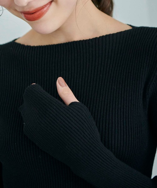 Edit Sheen(エディットシーン)の「指抜きボートネックニット(ニット/セーター・レディース・ブラック/ホワイト/イエロー/ホワイト×ブラック/ピンク系その他・M)」の6枚目の写真