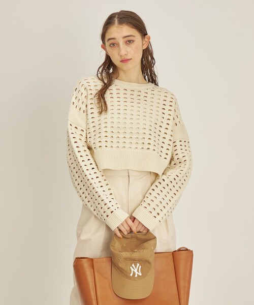 〈手洗い可能〉綿ナイロンメッシュニットプルオーバー