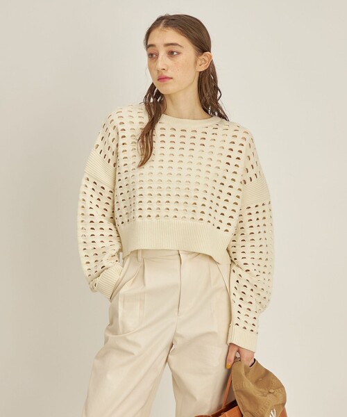 〈手洗い可能〉綿ナイロンメッシュニットプルオーバー