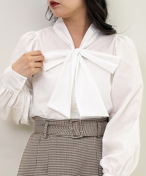 INGNI（イング）の「ボウタイ長袖／ブラウス（シャツ/ブラウス・レディース・ブラック/オフホワイト・M）」の18枚目の写真