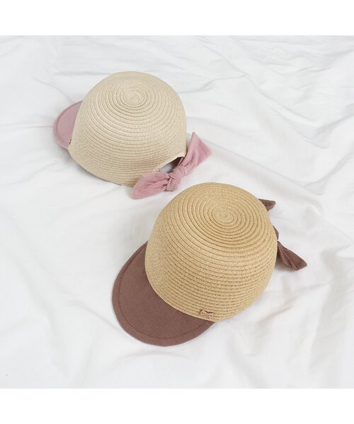 apres les cours（アプレレクール）の「後ろリボンペーパーキャップ_UVカット（ハット・キッズ・ピンク/ブラウン・50/52/54/48）」の3枚目の写真
