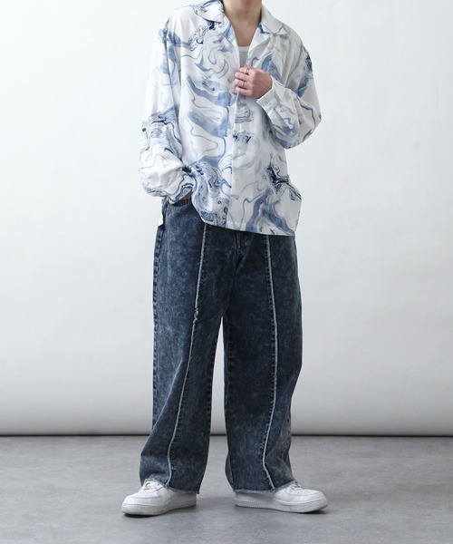 ZIP FIVE（ジップファイブ）の「【ZIP FIVE】Drape wide loose shirt/ドレープワイドルーズシャツ/総柄 /花柄シャツ/オーバーサイズ（シャツ/ブラウス・メンズ・ホワイト系/グリーン/ベージュ/チャコール/ブラック系/ブラック/グレー/ブルー系1/ブルー系/グレイッシュベージュ・MEDIUM/LARGE/X-LARGE）」の12枚目の写真