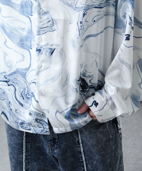 ZIP FIVE（ジップファイブ）の「【ZIP FIVE】Drape wide loose shirt/ドレープワイドルーズシャツ/総柄 /花柄シャツ/オーバーサイズ（シャツ/ブラウス・メンズ・ホワイト系/グリーン/ベージュ/チャコール/ブラック系/ブラック/グレー/ブルー系1/ブルー系/グレイッシュベージュ・MEDIUM/LARGE/X-LARGE）」の14枚目の写真