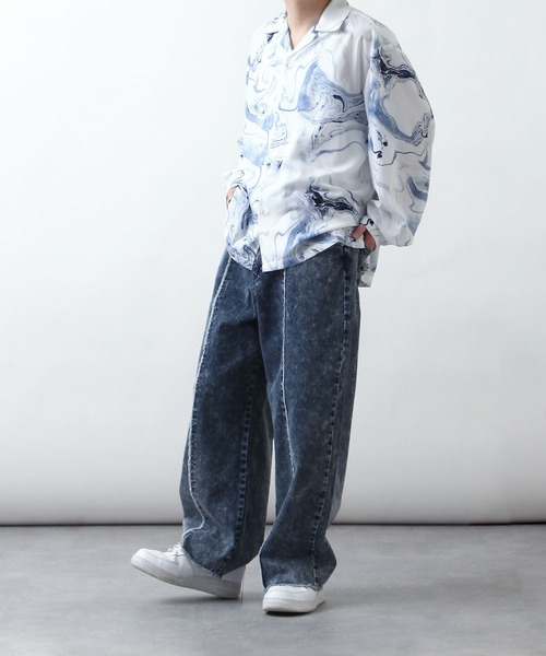 ZIP FIVE（ジップファイブ）の「【ZIP FIVE】Drape wide loose shirt/ドレープワイドルーズシャツ/総柄 /花柄シャツ/オーバーサイズ（シャツ/ブラウス・メンズ・ホワイト系/グリーン/ベージュ/チャコール/ブラック系/ブラック/グレー/ブルー系1/ブルー系/グレイッシュベージュ・MEDIUM/LARGE/X-LARGE）」の15枚目の写真