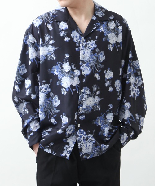 ZIP FIVE（ジップファイブ）の「【ZIP FIVE】Drape wide loose shirt/ドレープワイドルーズシャツ/総柄 /花柄シャツ/オーバーサイズ（シャツ/ブラウス・メンズ・ホワイト系/グリーン/ベージュ/チャコール/ブラック系/ブラック/グレー/ブルー系1/ブルー系/グレイッシュベージュ・MEDIUM/LARGE/X-LARGE）」の21枚目の写真