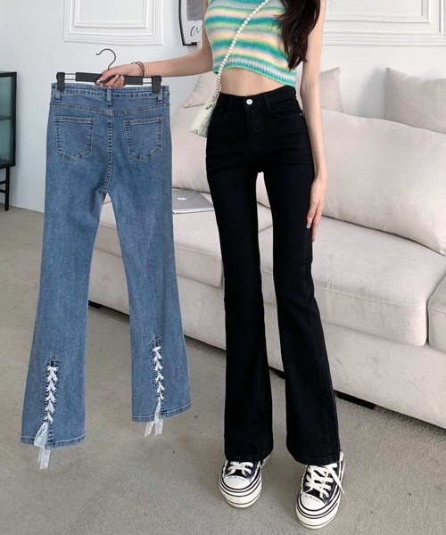 SHEENA(シーナ)の「裾レースアップセミフレアパンツ(デニムパンツ・レディース・ブルー/ブラック・S/M)」の17枚目の写真