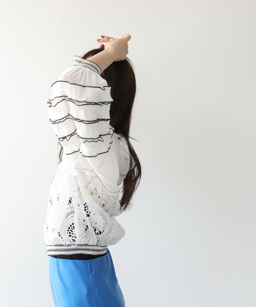 Three Four Time(スリーフォータイム)の「フリルスリーブレースブルゾン(ブルゾン・レディース・ブラック/オフホワイト・FREE)」の12枚目の写真