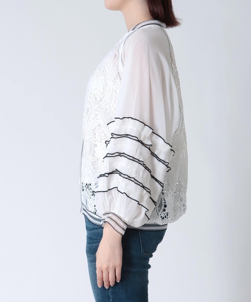 Three Four Time(スリーフォータイム)の「フリルスリーブレースブルゾン(ブルゾン・レディース・ブラック/オフホワイト・FREE)」の7枚目の写真