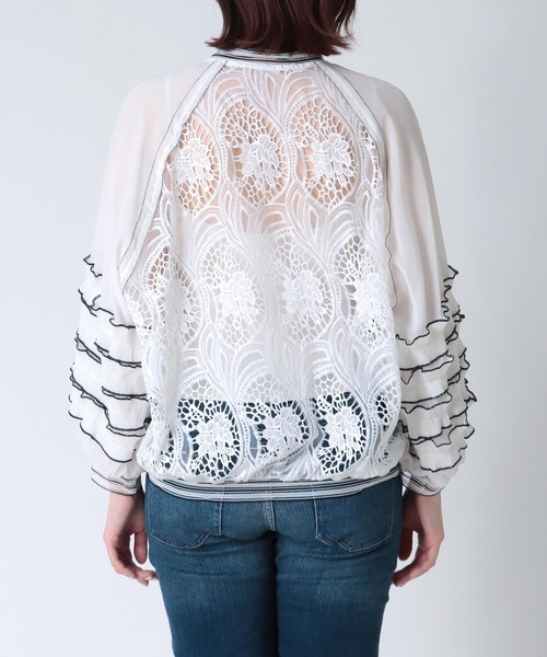 Three Four Time(スリーフォータイム)の「フリルスリーブレースブルゾン(ブルゾン・レディース・ブラック/オフホワイト・FREE)」の16枚目の写真